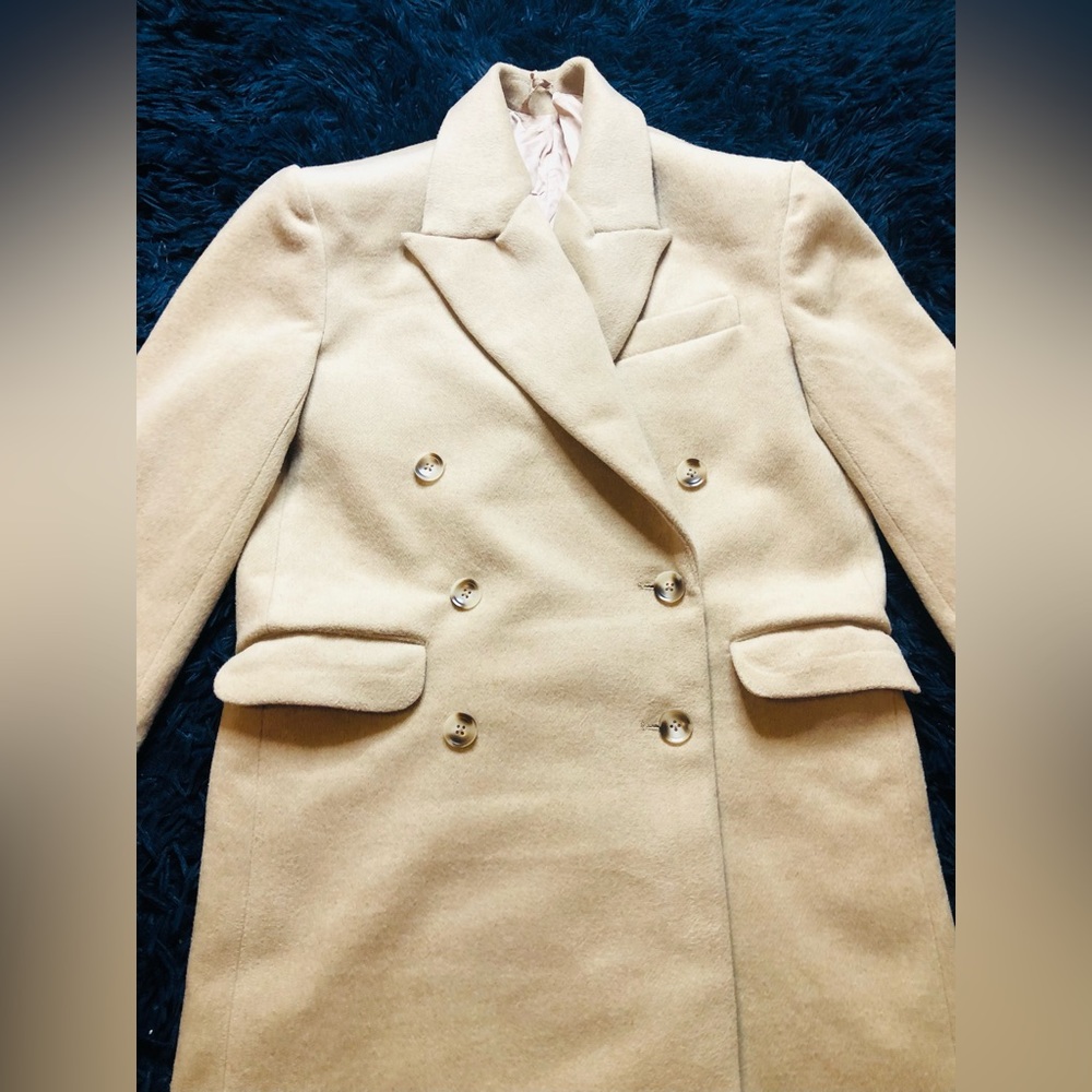 NWOT HOUSE OF CB CARTER OATMEAL DOUBLE BREASTED WOOL COAT. SIZE S - Picture 7 of 12